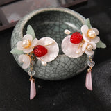 2PCS Chinese Pearl Tassel Hair Clips Vintage Headdress Girls Retro Jewelry