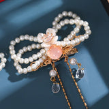 2PCS Chinese Pearl Tassel Hair Clips Vintage Headdress Girls Retro Jewelry