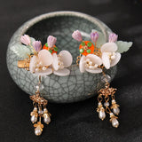 2PCS Chinese Pearl Tassel Hair Clips Vintage Headdress Girls Retro Jewelry
