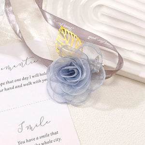 2PCS Girls Bridesmaid Wrist Flowers Pearl Rhinestones Boutonniere