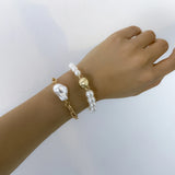 2PCS Plated Dainty Link Bracelets Adjustable Metal Chain Pearl Bracelet Choker
