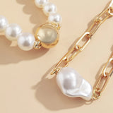 2PCS Plated Dainty Link Bracelets Adjustable Metal Chain Pearl Bracelet Choker