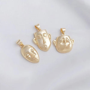 2PCS Plated Funny Face Necklace Pendant Charms Jewelry Making DIY Brass