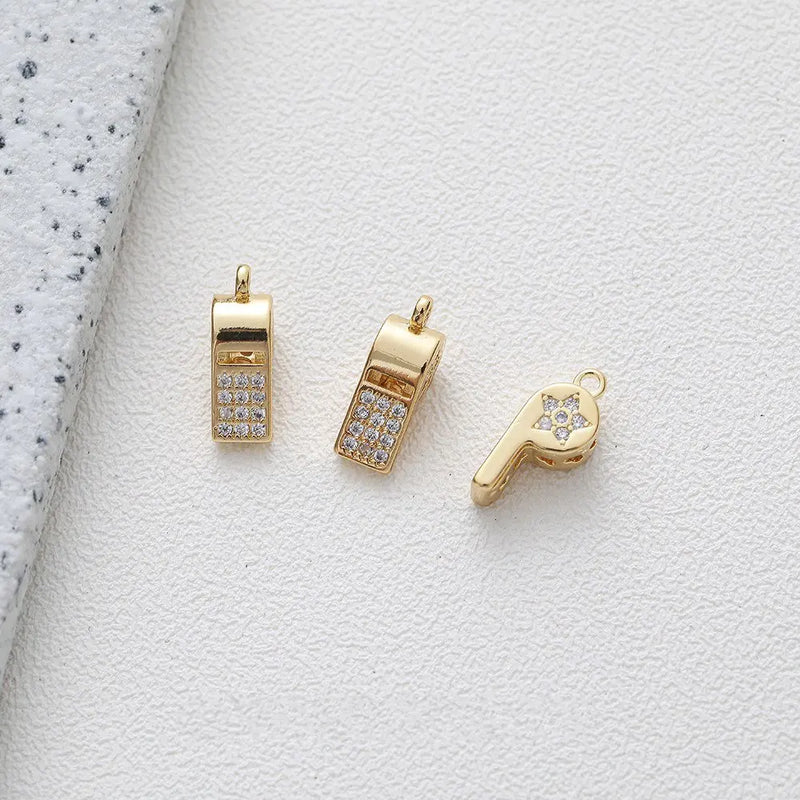2PCS Whistle Pendant with Zircon for Jewelry Making Necklace DIY 