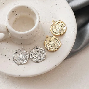 2PCS Irregular Circle Pendant Brass with Zircon for DIY Necklace Making