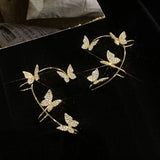 2PCS Silver Butterfly Ear Clips Zircon Ear Cuff Earrings