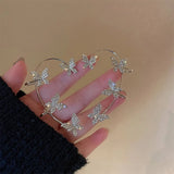 2PCS Silver Butterfly Ear Clips Zircon Ear Cuff Earrings