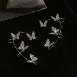 2PCS Silver Butterfly Ear Clips Zircon Ear Cuff Earrings