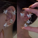 2PCS Silver Butterfly Ear Clips Zircon Ear Cuff Earrings