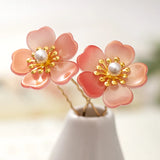 2PCS Pink Flower Hair Forks Hair Clips Hair Pins Bride Tiara Women Hair Jewelry