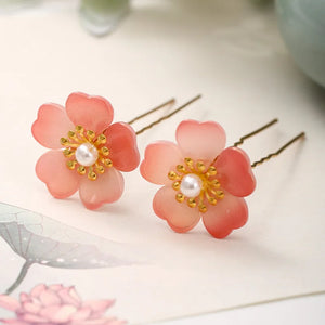 2PCS Pink Flower Hair Forks Hair Clips Hair Pins Bride Tiara Women Hair Jewelry