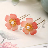 2PCS Pink Flower Hair Forks Hair Clips Hair Pins Bride Tiara Women Hair Jewelry
