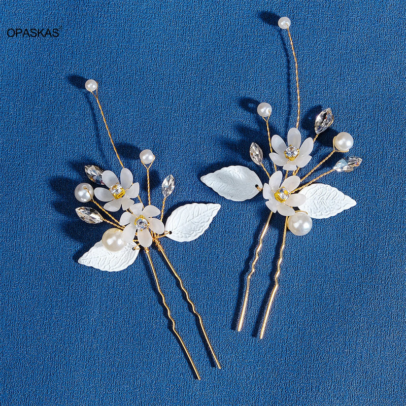 2PCS Rhinestone Pearl Barrettes Bridal Hair Accessories