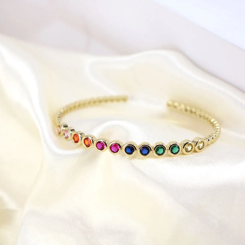 Rainbow Bangles Copper Zirconia Rhinestone Cuff Bangle Gift