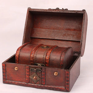 2PCS Wooden Jewelry Storage Boxes Dustproof Pattern Holder Accessory Cosmetics E