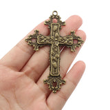 2PCS Antique Bronze Cross Charm Pendant for Necklace Making 74x52mm