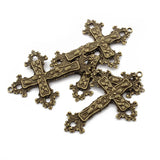 2PCS Antique Bronze Cross Charm Pendant for Necklace Making 74x52mm