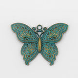 2PCS Large Antique Verdigris Patina Hollow Butterfly Flower Fairy Charm Pendant