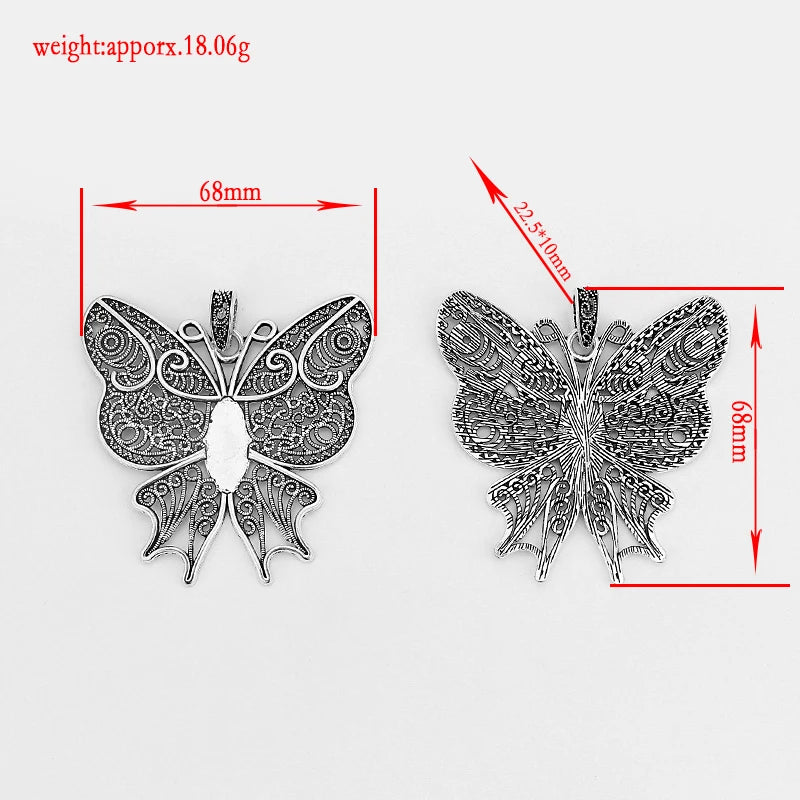 2PCS Large Antique Verdigris Patina Hollow Butterfly Flower Fairy Charm Pendant