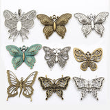 2PCS Large Antique Verdigris Patina Hollow Butterfly Flower Fairy Charm Pendant