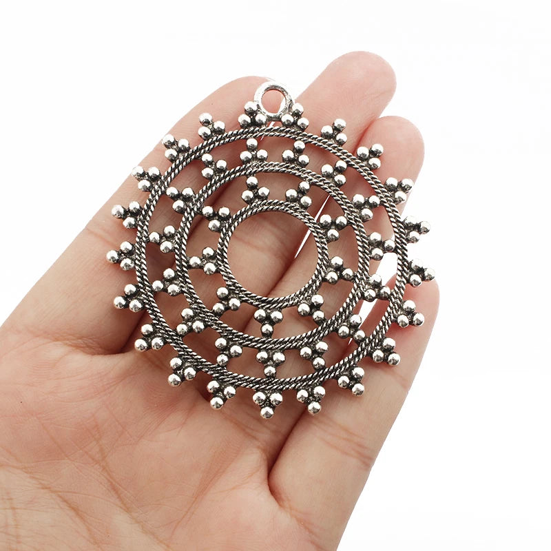 2PCS Large Antique Hollow Circle Charm Pendant 61x58mm
