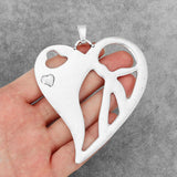 2PCS Large Open Tone Love Heart Shape Charms Pendants Necklace Findings 90x80mm