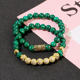 2PCS Couples Bracelets CZ Geometric Disco Ball Hematite Natural Stone