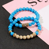 2PCS Couples Bracelets CZ Geometric Disco Ball Hematite Natural Stone