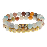 2PCS Couples Bracelets CZ Geometric Disco Ball Hematite Natural Stone
