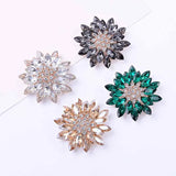2PCS Metal Sunflower Rhinestone Buttons Crystal Glass Stone Clothes Decor