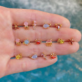 Sea Animal Zircon Small Stud Earrings For Women - 2PCS