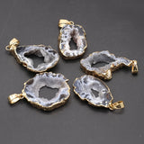 2PCS Natural Agate Pendant Irregular Gilt Edge Rough Stone Charms For Jewelry