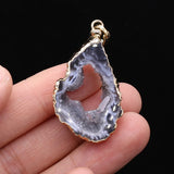 2PCS Natural Agate Pendant Irregular Gilt Edge Rough Stone Charms For Jewelry
