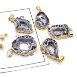 2PCS Natural Agate Pendant Irregular Gilt Edge Rough Stone Charms For Jewelry
