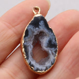 2PCS Natural Agate Pendant Irregular Gilt Edge Rough Stone Charms For Jewelry
