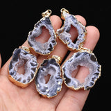 2PCS Natural Agate Pendant Irregular Gilt Edge Rough Stone Charms For Jewelry