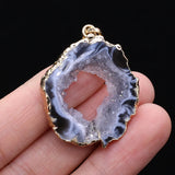 2PCS Natural Agate Pendant Irregular Gilt Edge Rough Stone Charms For Jewelry