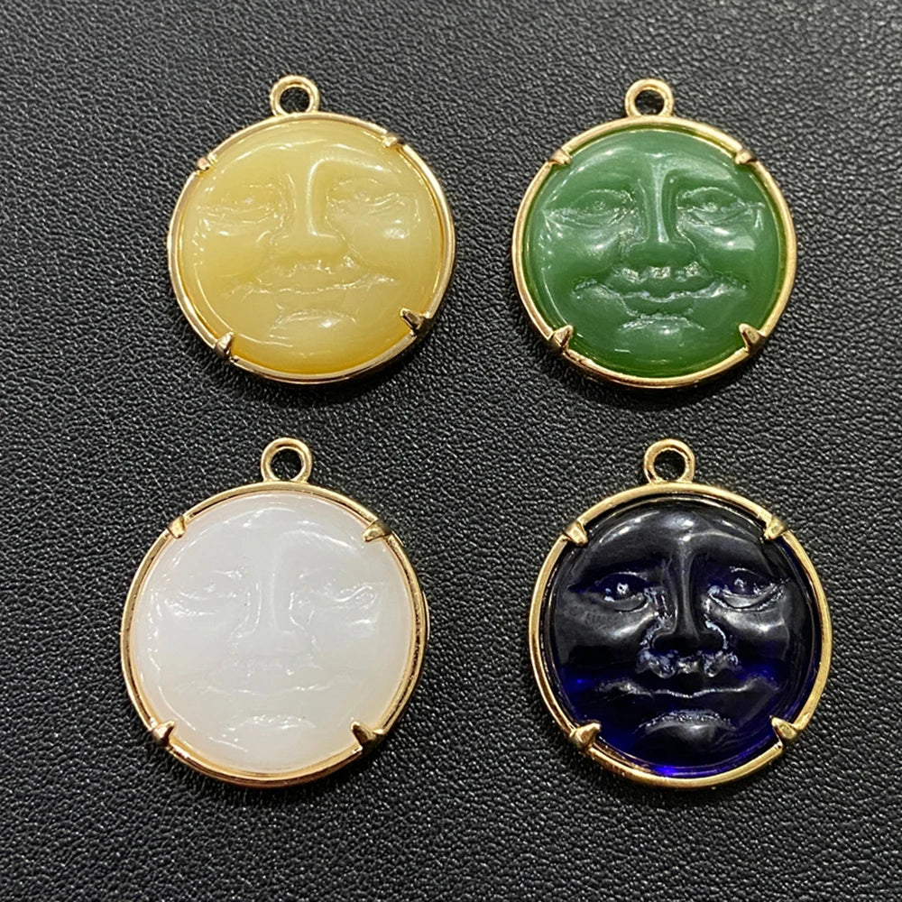 2PCS Smile Stone Pendant Chalcedony Charms for Jewelry Making