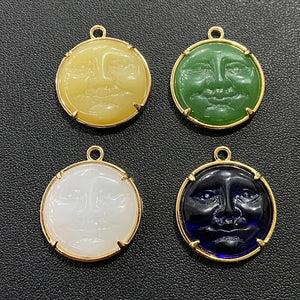2PCS Smile Stone Pendant Chalcedony Charms for Jewelry Making