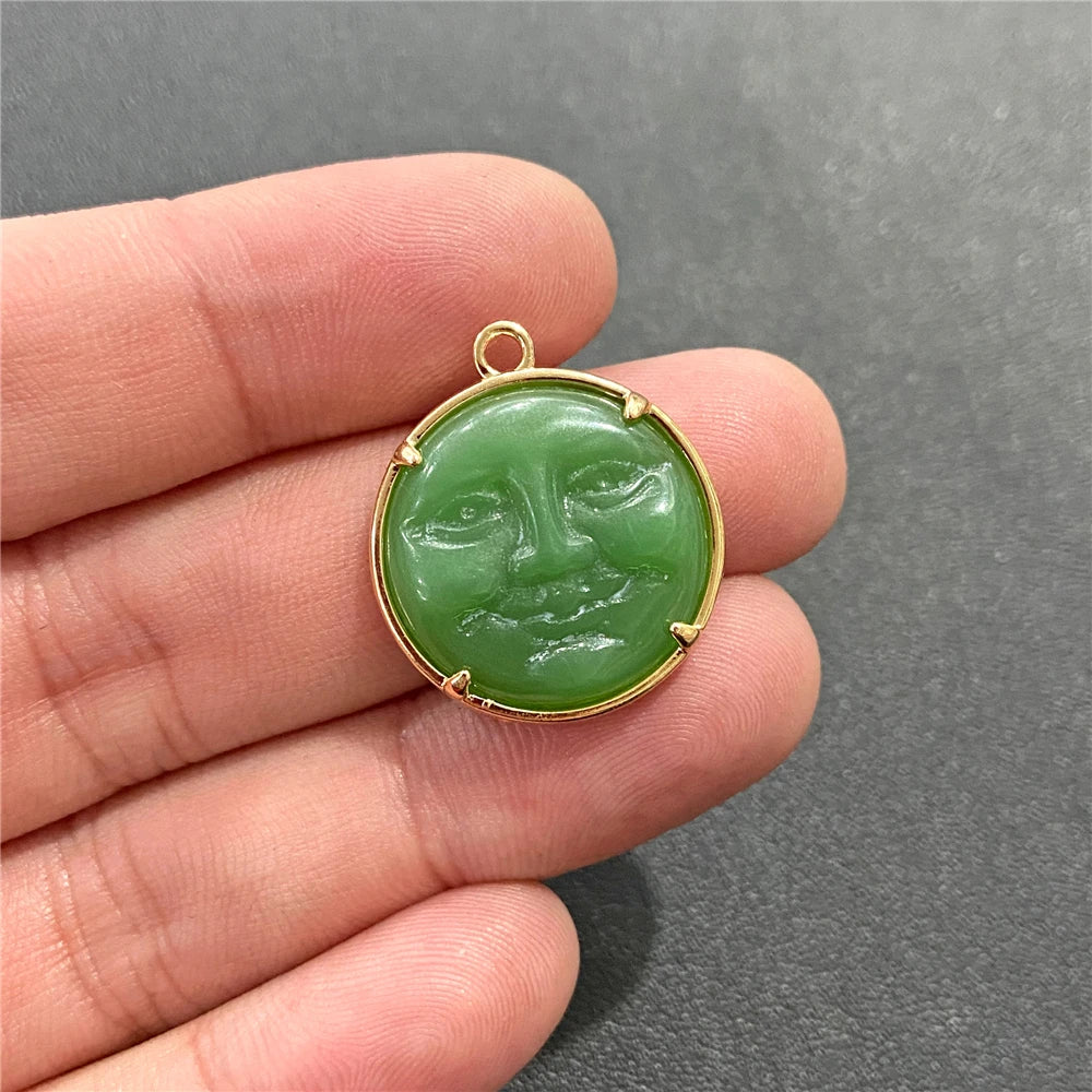 2PCS Smile Stone Pendant Chalcedony Charms for Jewelry Making