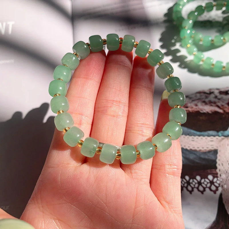 Natural Dongling Jade Beaded Bracelet for Women Healing Gem Beads Lucky Amulet