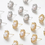 2PCS Natural Pearl Ear Studs Earrings 14k Plated 16mm