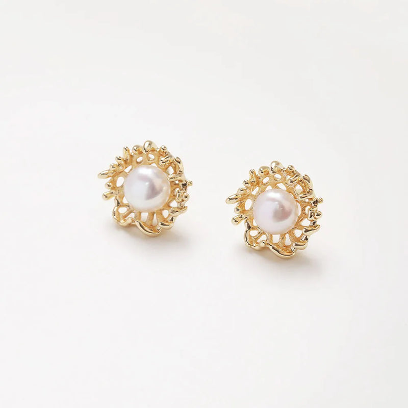 2PCS Natural Pearl Ear Studs Earrings 14k Plated 16mm