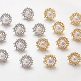 2PCS Natural Pearl Ear Studs Earrings 14k Plated 16mm