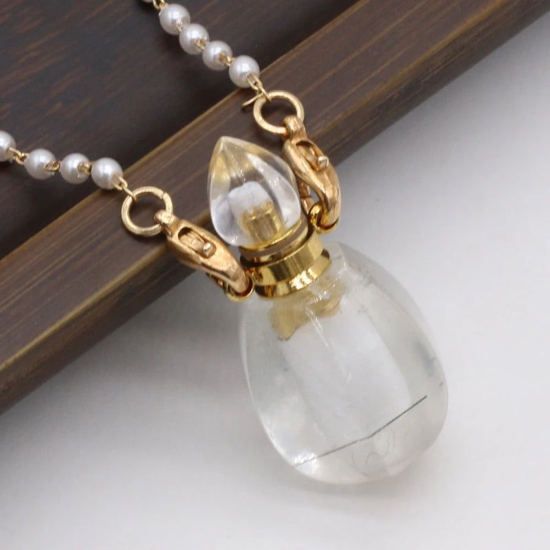 2PCS Clear Quartz Perfume Bottle Pendant Necklaces 18x34mm