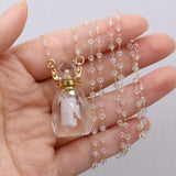 2PCS Natural Stone Clear Quartz Perfume Bottle Pendant Necklaces