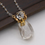 2PCS Natural Stone Clear Quartz Perfume Bottle Pendant Necklaces