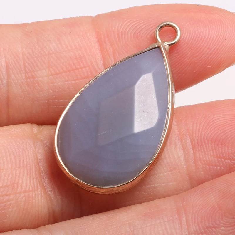 2PCS Natural Stone Crystal Faceted Lapis Lazuli Rose Quartz Pendant 16x30mm