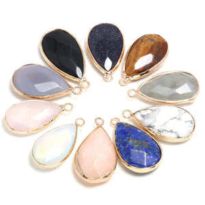 2PCS Natural Stone Crystal Faceted Lapis Lazuli Rose Quartz Pendant 16x30mm