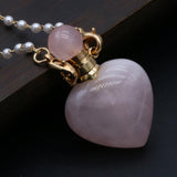 2PCS Rose Quartz Heart Perfume Bottle Pendant Necklace DIY Jewelry Making